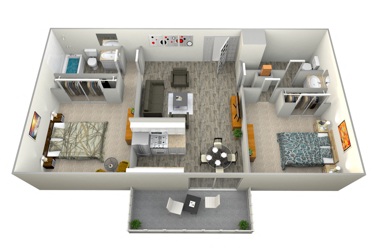 Floor plan for 2 beds, 2 baths, 875 sqft